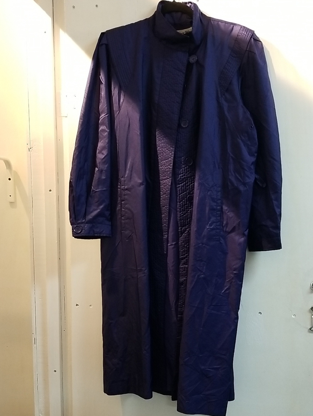 Women's Navy Long Trench Coat with Stand Collar